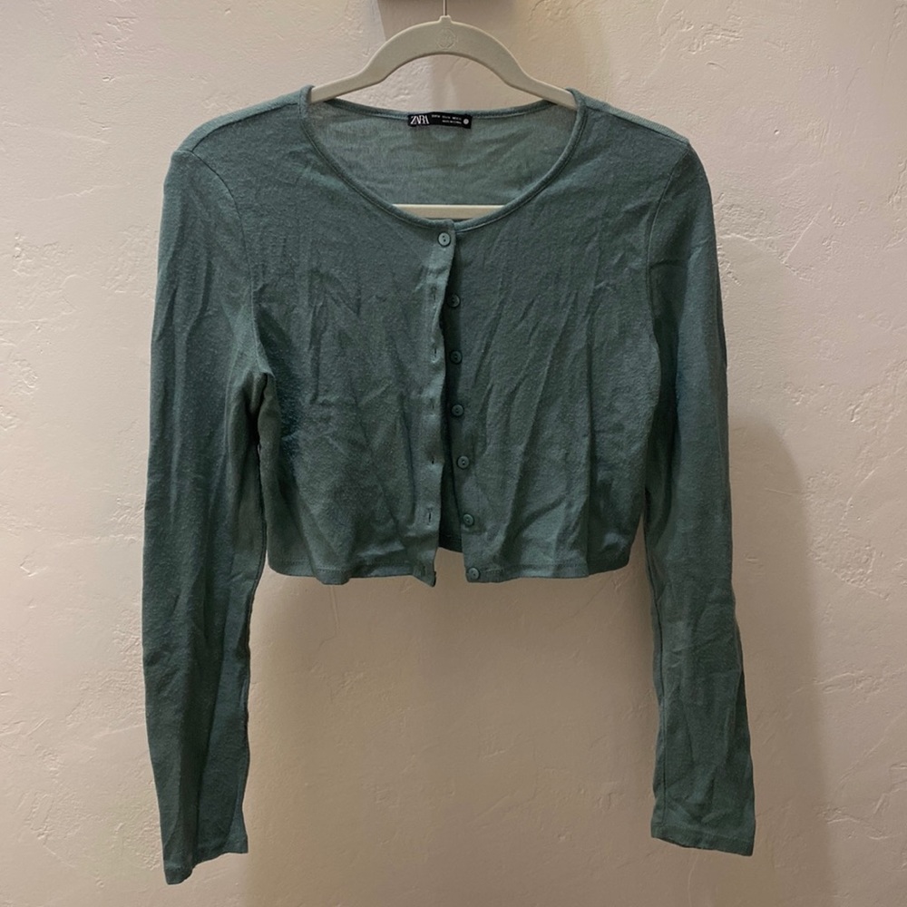 Zara Cropped Cardigan in Turquoise Green